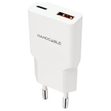 Nanocable Cargador USB-C/PD + USB-A/QC 20W Blanco