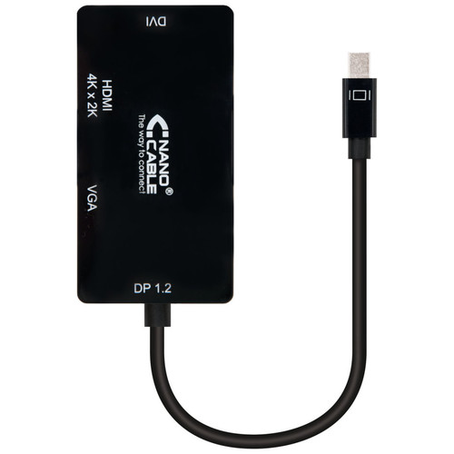 NANOCABLE Conversor Mini DisplayPort a VGA / HDMI, 3 en 1, DP 1.2/M-VGA/H-HDMI/H 4K, Negro, 15 cm, 0,15 m, Negro, RoHS, 175 mm, 15 mm, 210 mm