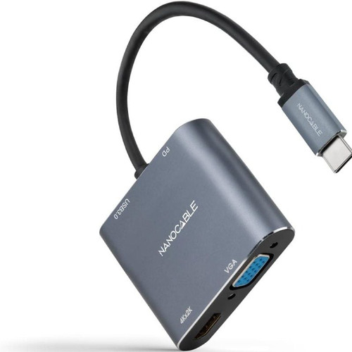 NANOCABLE Conversor USB-C a HDMI/VGA/USB3.0/PD 15 cm, Gris, 30 Hz, Gris, Round cable, 62 mm, 55 mm, 15 mm-IR60 NANOCABLE Conversor USB-C a HDMI/VGA/USB3.0/PD 15 cm, Gris, 30 Hz, Gris, Round cable, 62 mm, 55 mm, 15 mm