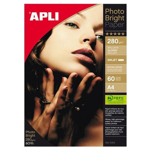 APLI Paq.60h papel fotografico Photo Bright Pro glossy 280g A4-IR30 APLI Paq.60h papel fotografico Photo Bright Pro glossy 280g A4
