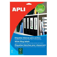 Apli Etiquetas para archivo - Permanentes - 190 x 61 mm - Inkjet, laser, fotocopiadora - Color blanco - Pack 100 etiquetas