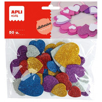 APLI B.50 FORMAS ADHESIVAS GOMA EVA CORAZONES PURPURINA