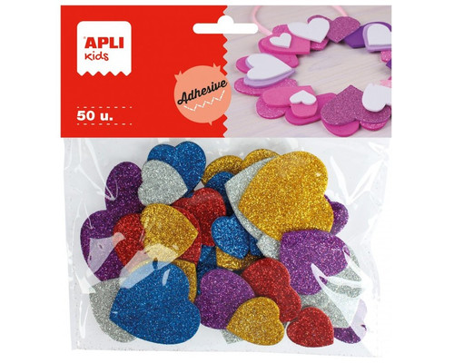 APLI B.50 FORMAS ADHESIVAS GOMA EVA CORAZONES PURPURINA