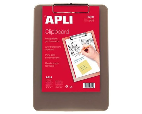 Apli Portabloc con pinza - PP - 23 x 32 cm - Color gris translucido