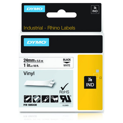 DYMO RHINO Cinta ID1-24 Negro/blanco vinilo-IR30 DYMO RHINO Cinta ID1-24 Negro/blanco vinilo
