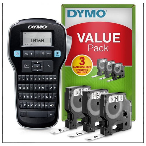 DYMO Rotuladora LABEL MANAGER LM160 kit Etiquetadora + 3 rollos de cinta de etiquetas D1 45013 (2181011)