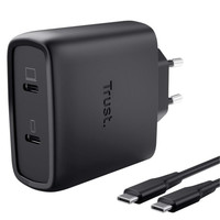 CARGADOR PARED/VIAJE 2xUSB-C 65W MAXO NEGRO TRUST (Espera 4 dias)