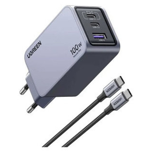 Ugreen Nexode Pro EU 3-Port GaN PD Fast Charger With USB-C Cable Universal Negro, Gris Corriente alterna Carga rápida Interior (Espera 4 dias)-SX99 Ugreen Nexode Pro EU 3-Port GaN PD Fast Charger With USB-C Cable Universal Negro, Gris Corriente alterna Carga rápida Interior (Espera 4 dias)