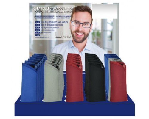 EXPOSITOR 30 GAFAS LECTURA CABALLERO PATILLAS FLEXIBLES 4 MODELOS COLORES Y GRADUACIONES SURTIDOS UMAY 329652 (Espera 4 dias)