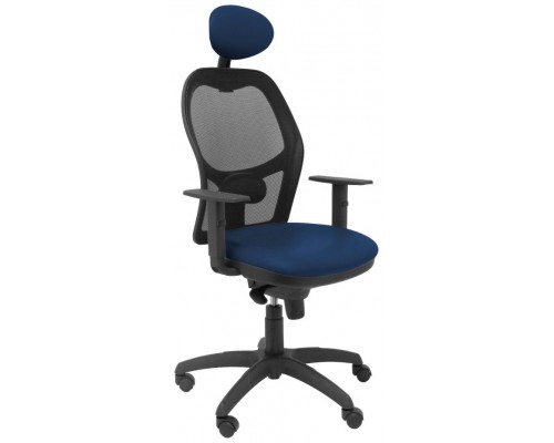 SILLA JORQUERA MALLA NEGRA ASIENTO SIMILPIEL AZUL