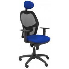 SILLA JORQUERA MALLA NEGRA ASIENTO SIMILPIEL AZUL