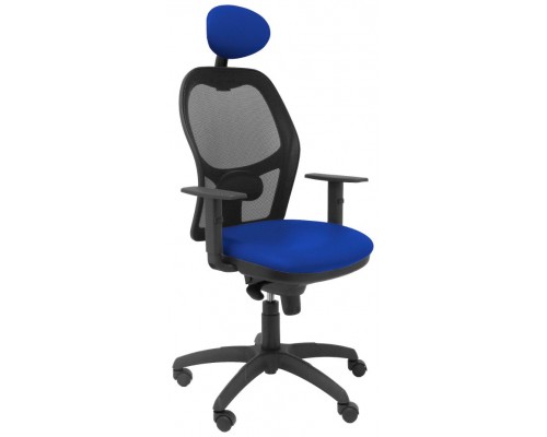 SILLA JORQUERA MALLA NEGRA ASIENTO SIMILPIEL AZUL