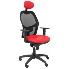 SILLA JORQUERA MALLA NEGRA ASIENTO SIMILPIEL ROJO