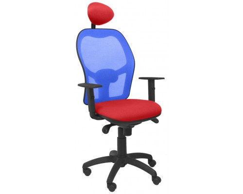 SILLA JORQUERA MALLA AZUL ASIENTO BALI ROJO CON C