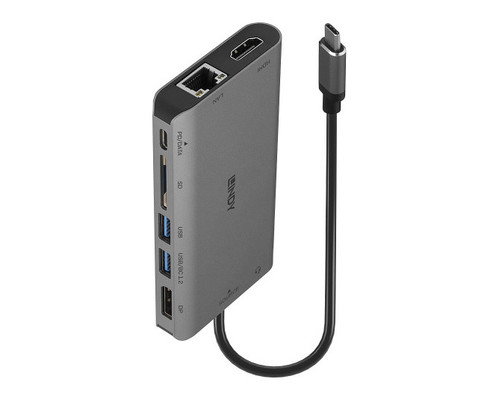 Lindy 43323 base para port&aacute;til y replicador de puertos Al&aacute;mbrico USB 3.2 Gen 1 (3.1 Gen 1) Type-C Negro, Gris (Espera 4 dias)