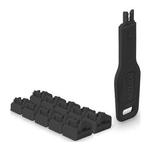 Lindy 47891 bloqueador de puerto Bloqueador de puerto + clave RJ-45 Negro Acrilonitrilo butadieno estireno (ABS) 10 pieza(s) (Espera 4 dias)