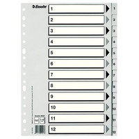 ESSELTE ESSELTE indice numerico 1-12 Esselte multitaladro PP folio gris-IR42 ESSELTE ESSELTE indice numerico 1-12 Esselte multitaladro PP folio gris