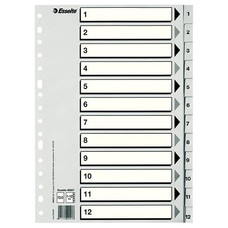 ESSELTE ESSELTE indice numerico 1-12 Esselte multitaladro PP folio gris-IR42 ESSELTE ESSELTE indice numerico 1-12 Esselte multitaladro PP folio gris