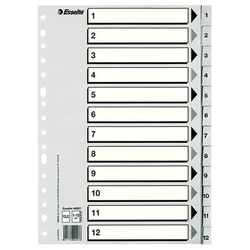 ESSELTE ESSELTE indice numerico 1-12 Esselte multitaladro PP folio gris-IR42 ESSELTE ESSELTE indice numerico 1-12 Esselte multitaladro PP folio gris