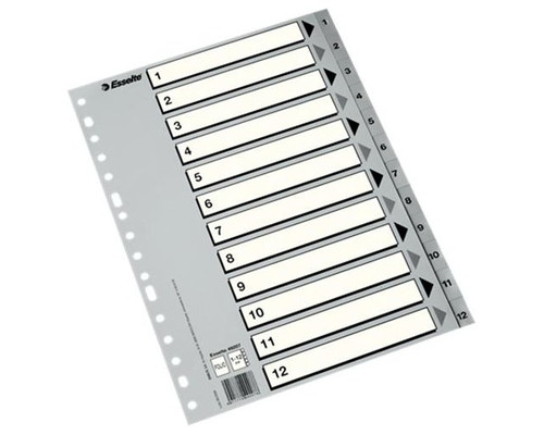 ESSELTE ESSELTE Pack de 50 indice numerico 1-12 Esselte multitaladro A4 folio gris-IR40 ESSELTE ESSELTE Pack de 50 indice numerico 1-12 Esselte multitaladro A4 folio gris