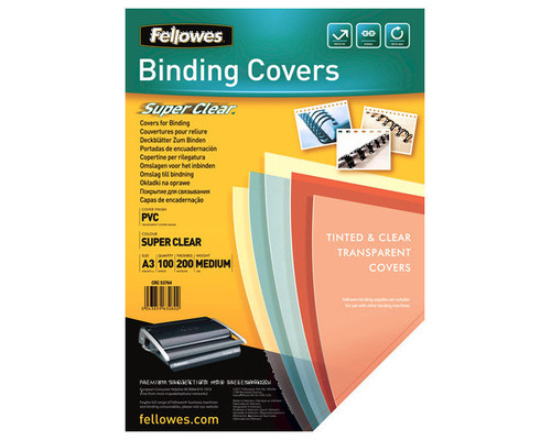 FELLOWES Pack de 100 portadas de PVC 40% reciclado transparente cristal A3 200 micras-IR30 FELLOWES Pack de 100 portadas de PVC 40% reciclado transparente cristal A3 200 micras