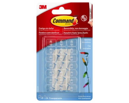 BLISTER 20 GANCHOS ADHESIVOS DECORATIVOS TRANSPARENTES COMMAND 17026CLR 3M 7100309363 (Espera 4 dias)