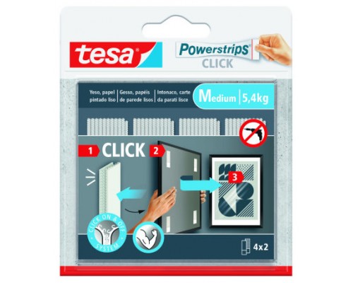 BLISTER TIRAS ADHESIVAS CUELGA OBJETOS POWERSTRIPS CLIK 5,4KG 4 PARES 80x20MM "M" TESA 77721-00001-00 (Espera 4 dias)