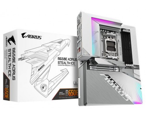 GIGABYTE B650E AORUS STEALTH ICE - Compatible con CPUs AMD Ryzen 9000, VRM de 12+2+2 fases, hasta 8000MHz DDR5 (OC), 1xPCIe 5.0 M.2 + 3xPCIe 4.0 M.2, Wi-Fi 7, LAN 2.5GbE, USB 3.2 Gen 2x2 (Espera 4 dias)