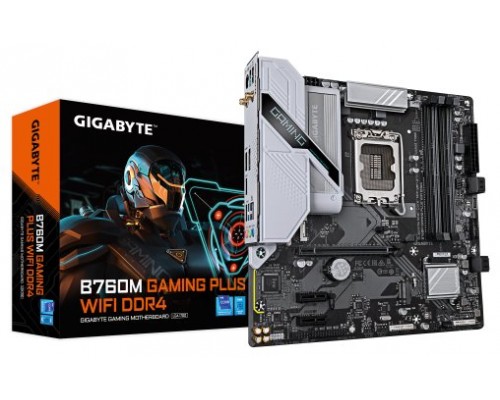 GIGABYTE B760M GAMING PLUS WIFI DDR4 Placa base - Compatible con procesadores Intel Core de 14ª generación, VRM de 4+1+1 fases, hasta 5333 MHz DDR4 (OC), 2xPCIe 4.0 M.2, Wi-Fi 6, LAN 1 GbE, USB 3.2 Gen 1 (Espera 4 dias)