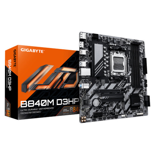 GIGABYTE B840M D3HP Placa Base &ndash; CPUs AMD Ryzen 9000, VRM de 8+2+2 fases, hasta 8200 MHz DDR5 (O.C.), 2&times; M.2 PCIe 4.0, LAN 1 GbE, USB 3.2 Gen 2 (Espera 4 dias)