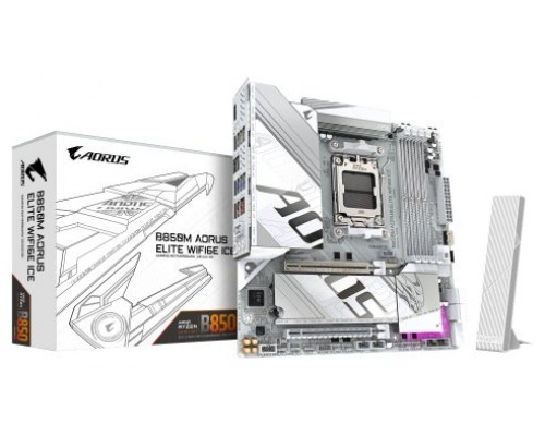 GIGABYTE B850M AORUS ELITE WIFI6E ICE Placa Base - Procesadores AMD Ryzen Serie 9000, 12+2+1 fases VRM digitales, hasta 8200MHz DDR5 (OC), 1xPCIe 5.0 + 1xPCIe 4.0 M.2, LAN 2.5, WIFI 7, USB 3.2 Gen 2 (Espera 4 dias)