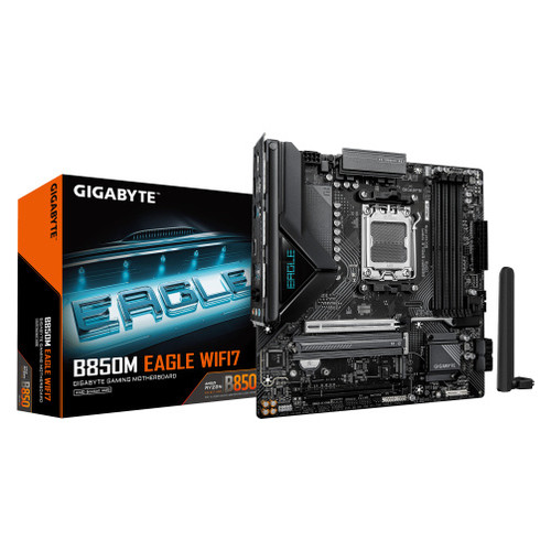 GIGABYTE B850M EAGLE WIFI7 Placa Base &ndash; CPUs AMD Ryzen Serie 9000, VRM digital de 8+2+2 fases, hasta 8200 MHz DDR5 (O.C.), 1&times; M.2 PCIe 5.0 + 1&times; M.2 PCIe 4.0, Wi-Fi 7, LAN 2.5 GbE, USB 3.2 Gen 2 (Espera 4 dias)