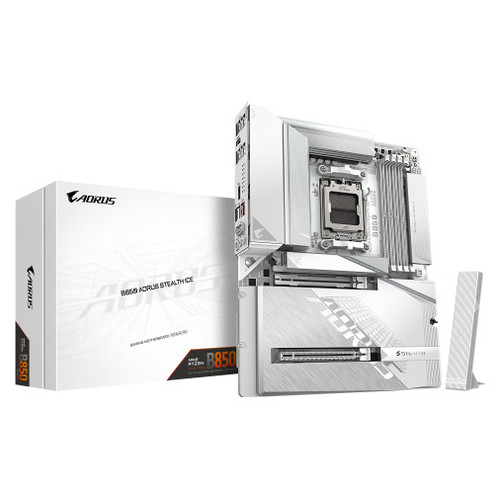 GIGABYTE B850 AORUS STEALTH ICE Placa Base &ndash; Procesadores AMD Ryzen serie 9000, VRM digital de 14+2+2 fases, hasta 8200 MHz DDR5 (OC), 2 x M.2 PCIe 5.0 + 2 x PCIe 4.0, Wi-Fi 7, LAN 5 GbE, USB 3.2 Gen 2 (Espera 4 dias)