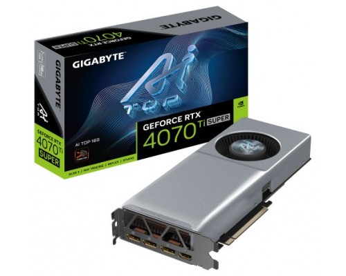 GIGABYTE GeForce RTX 4070 Ti SUPER AI TOP 16G Tarjeta Gráfica - 16GB GDDR6X, 256bit, PCI-E 4.0, 2610MHz Core Clock, 3 x DisplayPort 1.4a, 1 x HDMI 2.1a, NVIDIA DLSS 3, GV-N407TSAI TOP-16GD (Espera 4 dias)