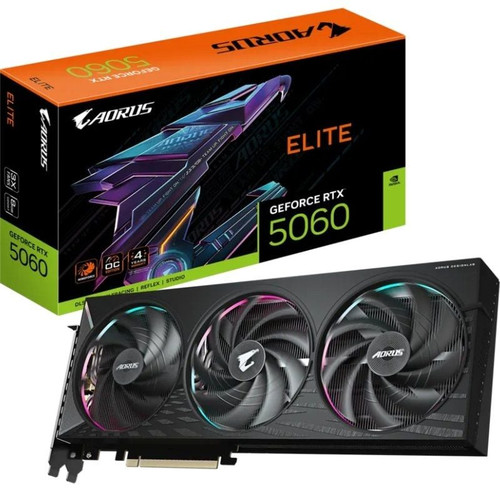 GIGABYTE AORUS GeForce RTX 5060 ELITE 8G Tarjeta Gráfica - 8GB GDDR7, 128bit, PCI-E 5.0, 2722 MHz Frecuencia del núcleo, 3 x DisplayPort, 1 x HDMI, GV-N5060AORUS E-8GD (Espera 4 dias)-SX20 GIGABYTE AORUS GeForce RTX 5060 ELITE 8G Tarjeta Gráfica - 8GB GDDR7, 128bit, PCI-E 5.0, 2722 MHz Frecuencia del núcleo, 3 x DisplayPort, 1 x HDMI, GV-N5060AORUS E-8GD (Espera 4 dias)