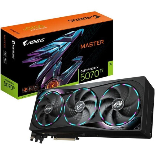 GIGABYTE AORUS GeForce RTX 5070 Ti MASTER 16G Tarjeta Gr&aacute;fica - 16GB GDDR7, 256 bits, PCI-E 5.0, XXXX MHz Core Clock, 3 x DP 2.1a, 1 x HDMI 2.1b, NVIDIA DLSS 4, GV-N507TAORUS M-16GD (Espera 4 dias)
