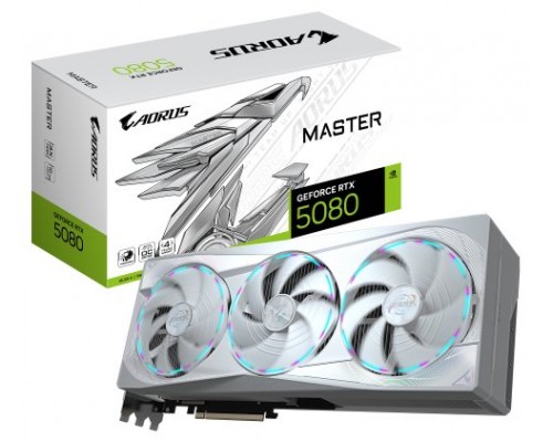 GIGABYTE AORUS GeForce RTX 5080 MASTER ICE 16G Tarjeta Gráfica - 16GB GDDR7, 256 bits, PCI-E 5.0, 2805MHz Core Clock, 3 x DP 2.1a, 1 x HDMI 2.1b, NVIDIA DLSS 4, GV-N5080AORUSM ICE-16GD (Espera 4 dias)