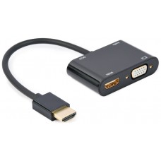 HDMI MACHO A HDMI HEMBRA + VGA HEMBRA + CABLE ADAPTADOR DE AUDIO NEGRO