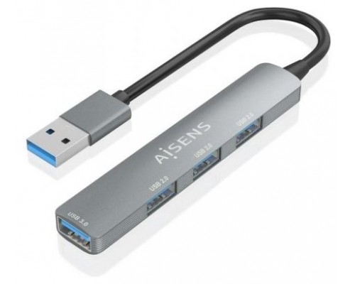 AISENS - HUB USB 3.0 ALUMINIO, 1XUSB3.0 A/H+3XUSB2.0 A/H, GRIS, 10CM