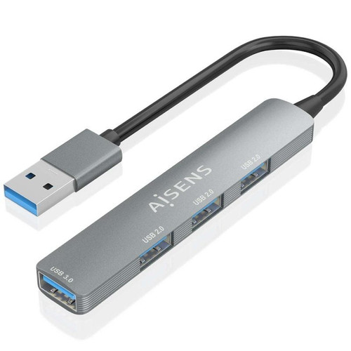AISENS - HUB USB 3.0 ALUMINIO, 1XUSB3.0 A/H+3XUSB2.0 A/H, GRIS, 10CM
