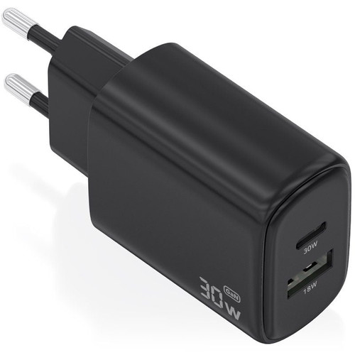 AISENS - CARGADOR GaN 30W, 1xUSB-C PD3.0 QC4.0, 1xUSB-A QC3.0, NEGRO-IR35 AISENS - CARGADOR GaN 30W, 1xUSB-C PD3.0 QC4.0, 1xUSB-A QC3.0, NEGRO
