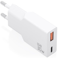 AISENS - CARGADOR ULTRA DELGADO GaN 30W, 1xUSB-C PD3.0 QC4.0, 1xUSB-A QC3.0, BLANCO