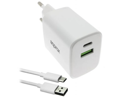 CARGADOR USB DE VIAJE/PARED 1xUSB/USB-C + CABLE USB-A A USB-C 35W BLANCO APPROX (Espera 4 dias)