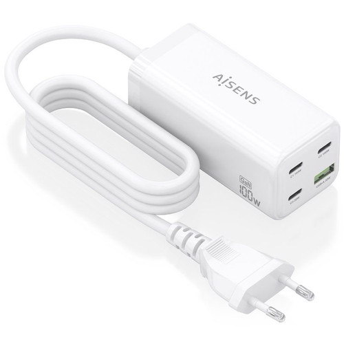 AISENS - CARGADOR SOBREMESA GaN 100W, 3xUSB-C PD3.0 QC4.0 QC5.0, 1xUSB-A QC3.0, BLANCO-IR99 AISENS - CARGADOR SOBREMESA GaN 100W, 3xUSB-C PD3.0 QC4.0 QC5.0, 1xUSB-A QC3.0, BLANCO