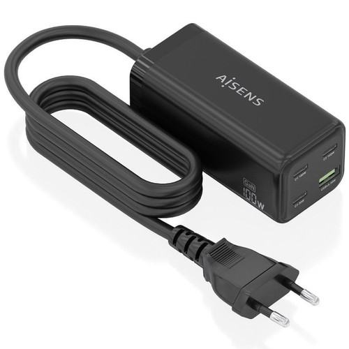 AISENS - CARGADOR SOBREMESA GaN 100W, 3xUSB-C PD3.0 QC4.0 QC5.0, 1xUSB-A QC3.0, NEGRO-IR99 AISENS - CARGADOR SOBREMESA GaN 100W, 3xUSB-C PD3.0 QC4.0 QC5.0, 1xUSB-A QC3.0, NEGRO