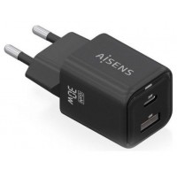 AISENS - CARGADOR GaN 30W, 1xUSB-C PD3.0 QC4.0, 1xUSB-A QC3.0, NEGRO