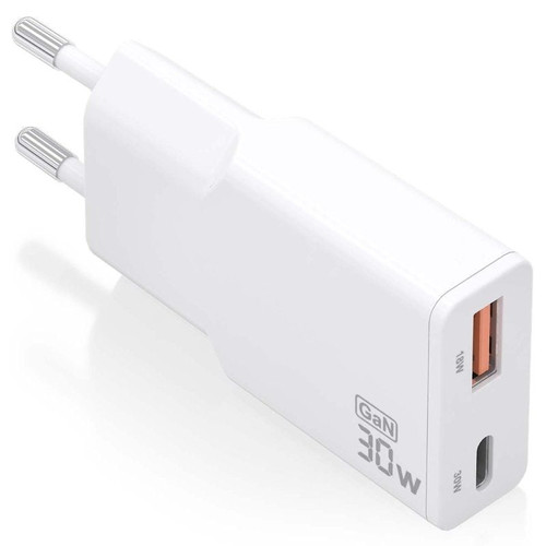 AISENS - CARGADOR GaN ULTRA DELGADO 30W, 1xUSB-C PD3.0 QC4.0, 1xUSB-A QC3.0, BLANCO-IR34 AISENS - CARGADOR GaN ULTRA DELGADO 30W, 1xUSB-C PD3.0 QC4.0, 1xUSB-A QC3.0, BLANCO