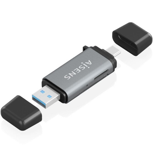 AISENS - LECTOR DE TARJETAS SD, Micro SD, MMC, RS-MMC, MMC Micro, USB-A Y USB-C, GRIS