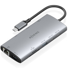 AISENS - USB-C DOCK 10 EN 1, USB-C A 1xHDMI, 1xDISPLAYPORT, 1xRJ45, 1xUSB-A 10G, 1xUSB-A 5G, 2xUSB-C 10G, 1xUSB-C PD100W, 1xSD, 1xMICRO SD, GRIS, 20CM-IR25 AISENS - USB-C DOCK 10 EN 1, USB-C A 1xHDMI, 1xDISPLAYPORT, 1xRJ45, 1xUSB-A 10G, 1xUSB-A 5G, 2xUSB-C 10G, 1xUSB-C PD100W, 1xSD, 1xMICRO SD, GRIS, 20CM