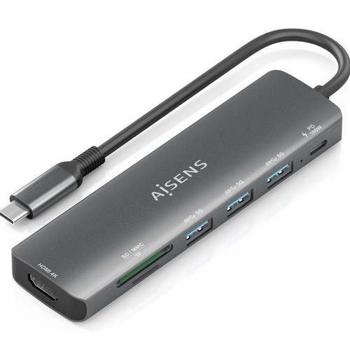 AISENS - USB-C DOCK 7 EN 1, USB-C A 1xHDMI, 3xUSB-A, 1xUSB-C PD 100W, 1xSD, 1xMICRO SD, GRIS, 15CM-IR30 AISENS - USB-C DOCK 7 EN 1, USB-C A 1xHDMI, 3xUSB-A, 1xUSB-C PD 100W, 1xSD, 1xMICRO SD, GRIS, 15CM